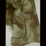 Taupe and green woven silk shawl with fringe